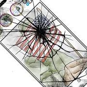 Illustration of a smartphone set to social media. The screen is badly cracked.